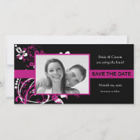 fuchsia and black Save the Date Photo Cards