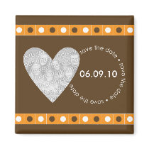 Save the Date Photo Heart Magnet - Orange & Brown