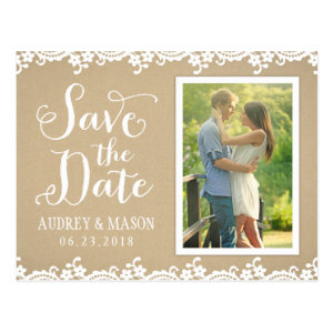 Save the Date Photo Postcard | Lace and Kraft