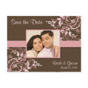 Save the Date photo postcards pink and brown
