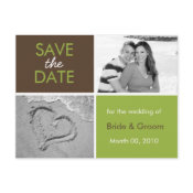 Save the Date photo postcards brown and lime green