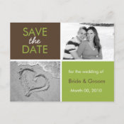 Save the Date photo postcards brown and lime green