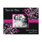 postcard - Add your own photo to our custom Save the Date postcards with an elegant black and fuschia swirl design.  Easy to use template - just add your photo, and enter the names of the Bride & Groom, along with the wedding date in the space provided.      