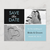 Save the Date photo postcards black and turquoise