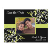 Save the Date photo postcards black and lime green
