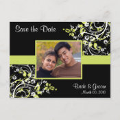 Save the Date photo postcards black and lime green