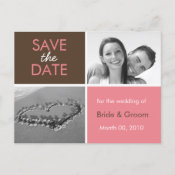 Save the Date photo postcards pink and brown