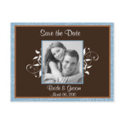 Save the Date photo postcards brown and blue
