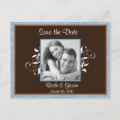 Save the Date photo postcards brown and blue