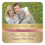 Save the date pink and gold photo stickers stickers