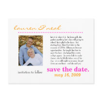 save the date- pink and orage postcards