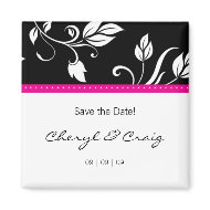 Save the Date Pink Black Trendy Floral Magnet magnet
