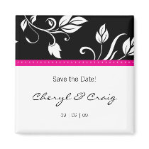 Save the Date Pink Black Trendy Floral Magnet by BestCards Save the Date Pink Black Trendy Floral Magnet