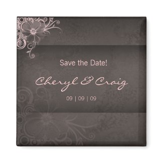 Save the Date Pink Brown Floral Fridge Magnet magnet