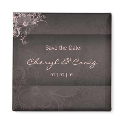 Save the Date Pink Brown Floral Fridge Magnet