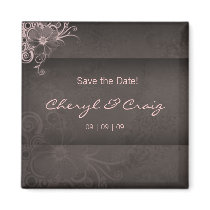 Save the Date Pink Brown Floral Fridge Magnet by BestCards Save the Date Pink Brown Floral Fridge Magnet
