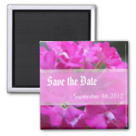 Save the date, pink garden flowers refrigerator magnets