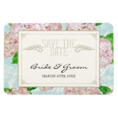   Save the Date, Pink Hydrangea Lace Floral Formal Rectangle Magnet