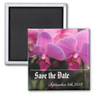 Save the date, pink orchid flowers. refrigerator magnet