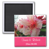 Save the date, pink rhododendron flowers. refrigerator magnets