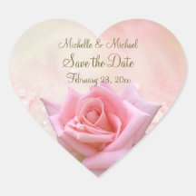 Save the Date Pink Rose Heart Sticker