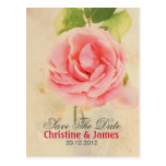 Save the date, pink vintage rose postcards