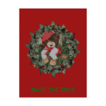 Save The Date Plush Bear Wreath Holiday Postcard by SmilinEyesTreasures Save The Date Plush Bear Wreath Holiday Postcard