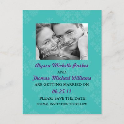 Save The Date Post Card with Your Photo (Teal)