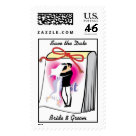 postcard - A great save the date postage stamp! Look for more in our gallery!  Customize it with the bride and groom's first names!  (Image copyrighted 2007-graphicsfactory.com)