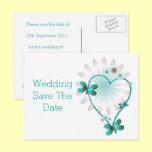 Save The Date Postcard Mint Heart And Butterflies