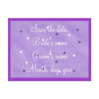 Save the date, postcard purple and white stars postcard