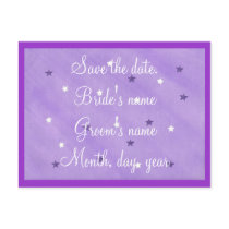 Save the date, postcard purple and white stars