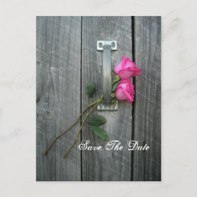 Save the Date Postcard - Two Roses and Barn Door