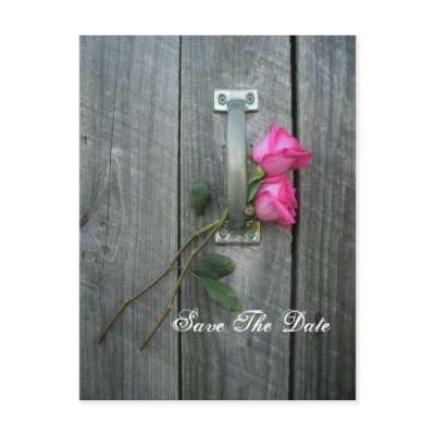 Save the Date Postcard - Two Roses and Barn Door