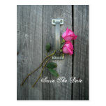 Save the Date Postcard - Two Roses and Barn Door