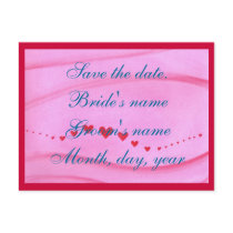 Save the date postcard, wave of red hearts