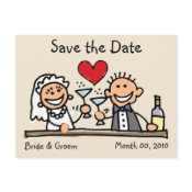 Cute bride and groom Save the Date postcards