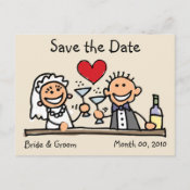 Cute bride and groom Save the Date postcards