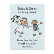 cute stick figure bride and groom Save the Date postcards