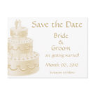 postcard - Save the Date postcards with a white wedding cake.  Customize with your own info in the space provided, and get the matching postage stamps for a designer look!