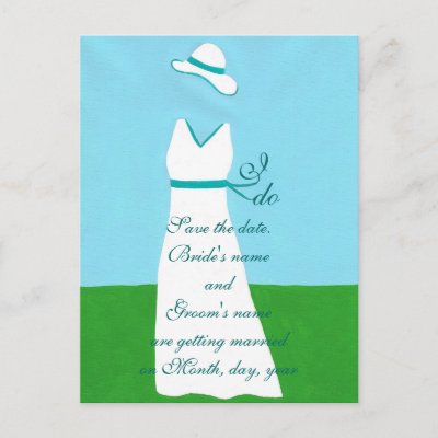 Save the date postcards wedding dress turquoise by Cherylsart