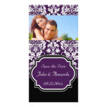 Save the Date ~ Purple and Black Damask Custom Photo Card