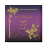 "Save the date" purple gold butterfly Refrigerator Magnets