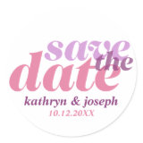 Save the date purple pink wedding engagement seals round stickers