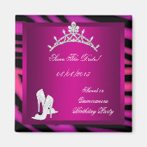 Save The Date Quinceanera or Sweet 16 Tiara Pink magnets