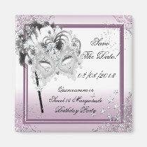 Save The Date Quinceanera Sweet 16 Masquerade Pink magnets