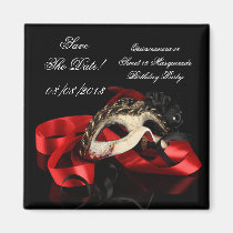 Save The Date Quinceanera Sweet 16 Masquerade Red magnets
