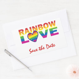 Save The Date Rainbow Wedding Gay Pride Rectangular Sticker Zazzle
