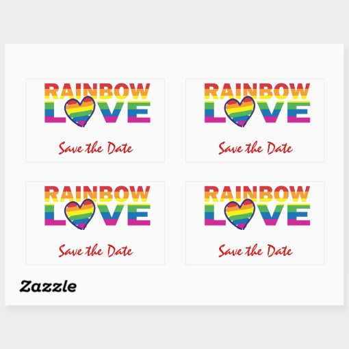 Save The Date Rainbow Wedding Gay Pride Rectangular Sticker Zazzle