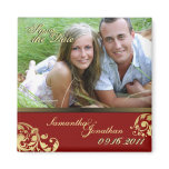 Save the Date Red &amp; Gold Shimmer Floral Magnet